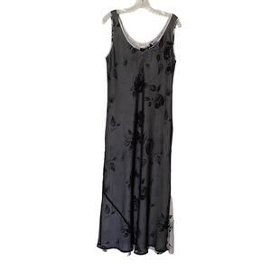 EXPRESS 11/12 Long Dress Chiffon Roses Black Sheer Goth WhimsiGoth Fairy Grunge